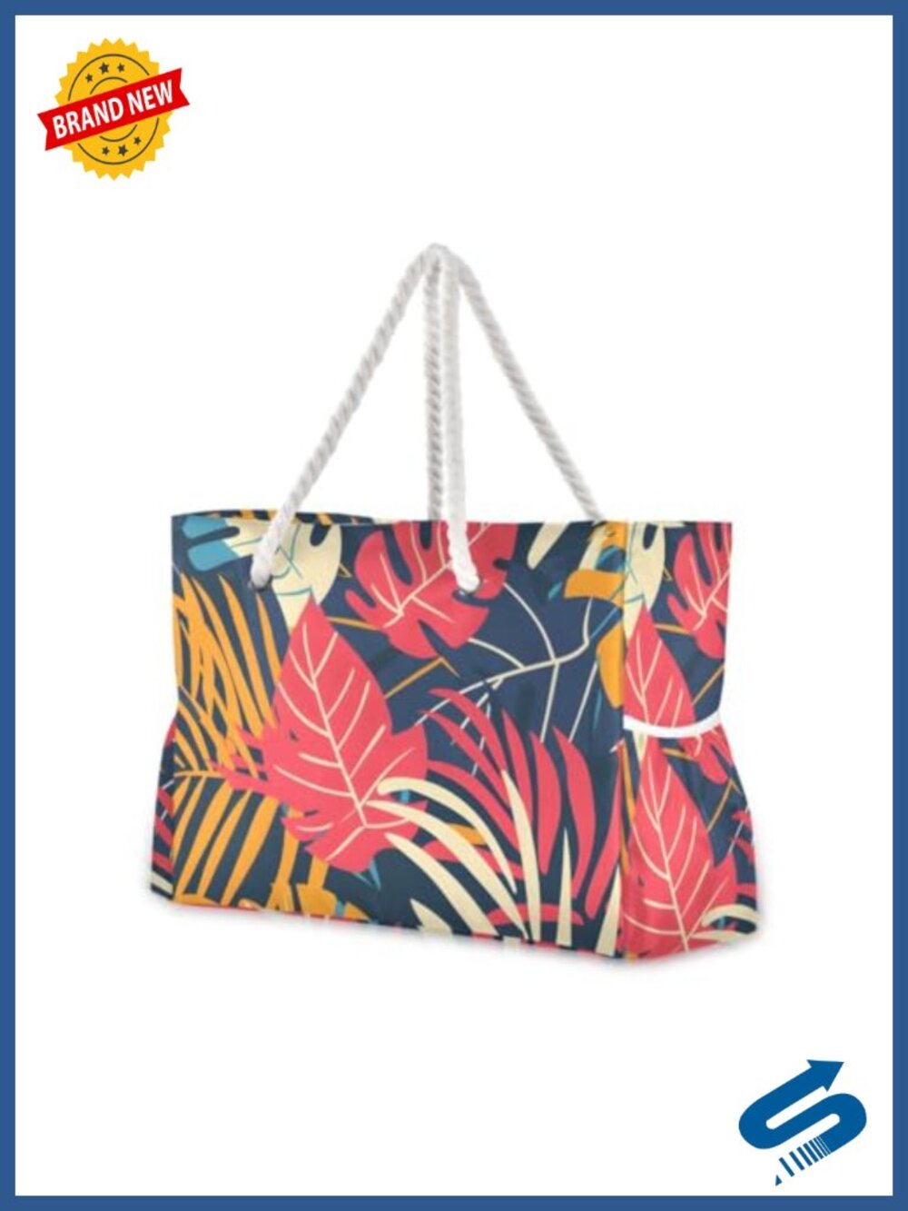 Large Canvas Beach Tote Water Resistant Shoulder Bag for Gym Travel
